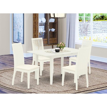 East West Furniture 5 Piece Norfork Rectangular Dining Table Set - Linen White NOIP5-LWH-C